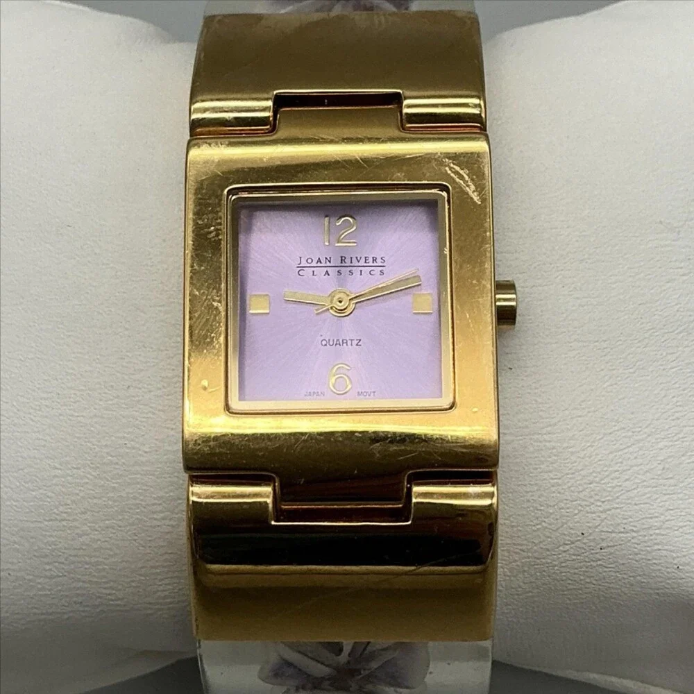 Joan Rivers Womens Watch 24mm Purple Dial Clear Floral Gold Tone New Battery